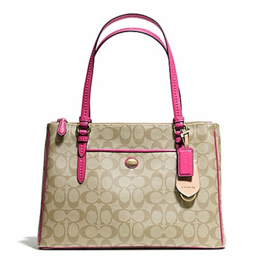 NWT Coach PEYTON JORDAN 2xZIP CARRYALL SIGNATURE F24603 LT KH/Pom Below $378 Ret